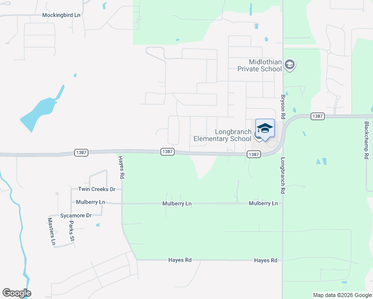 map of restaurants, bars, coffee shops, grocery stores, and more near 501 Branch Lane in Midlothian