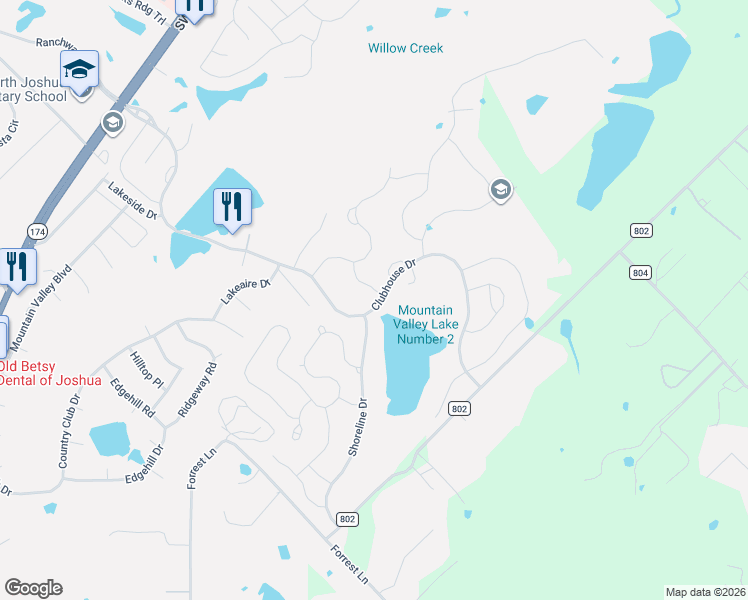 map of restaurants, bars, coffee shops, grocery stores, and more near 2901 Shoreline Drive in Burleson