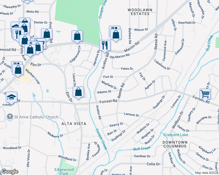 map of restaurants, bars, coffee shops, grocery stores, and more near 4260 Adams Street in Columbus