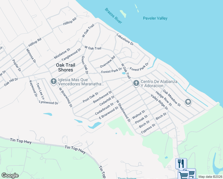 map of restaurants, bars, coffee shops, grocery stores, and more near 2816 Cedarhill Street in Granbury