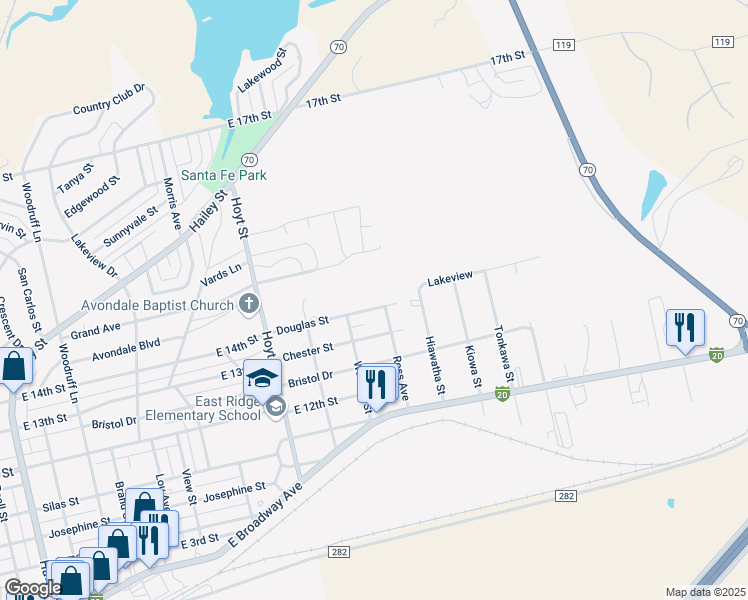 map of restaurants, bars, coffee shops, grocery stores, and more near 2108 Douglas Street in Sweetwater