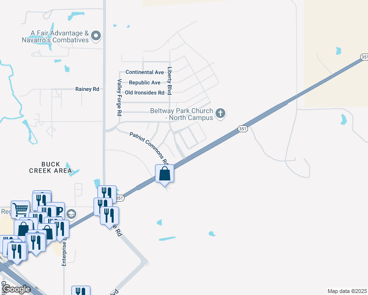 map of restaurants, bars, coffee shops, grocery stores, and more near 2458 Township Court in Abilene