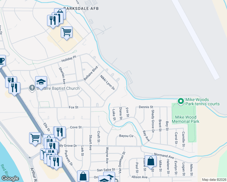 map of restaurants, bars, coffee shops, grocery stores, and more near 3559 Wingfield Drive in Bossier City