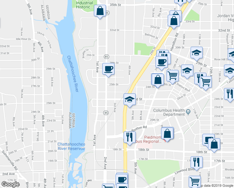 map of restaurants, bars, coffee shops, grocery stores, and more near 2300 3rd Avenue in Columbus