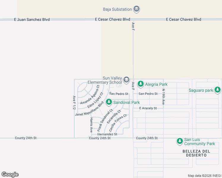 map of restaurants, bars, coffee shops, grocery stores, and more near Janet Napolitano Boulevard in San Luis