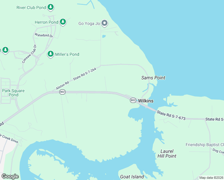 map of restaurants, bars, coffee shops, grocery stores, and more near 990 Sams Point Road in Beaufort