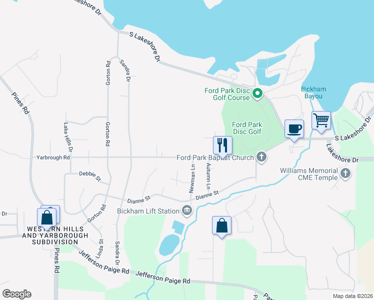 map of restaurants, bars, coffee shops, grocery stores, and more near 3131 Hatcher Road in Shreveport