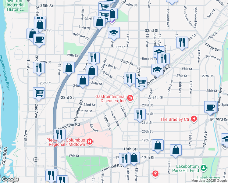 map of restaurants, bars, coffee shops, grocery stores, and more near 1126 Ashley Station Boulevard in Columbus