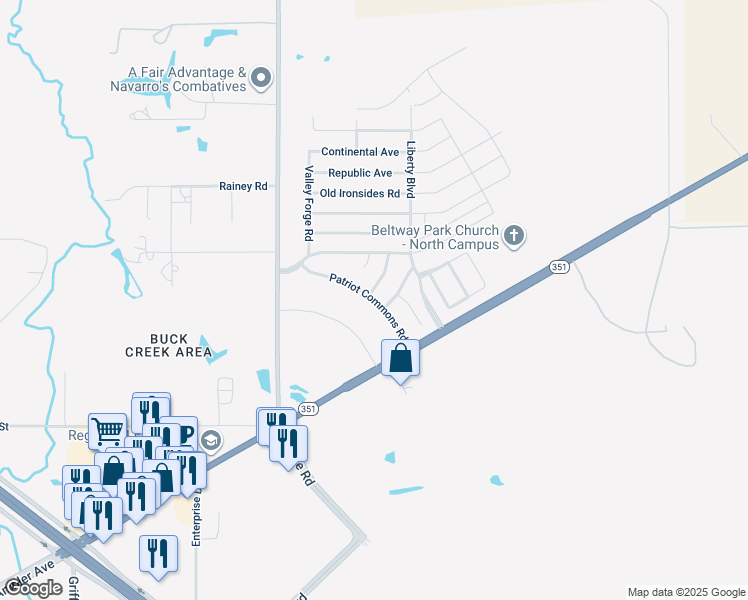 map of restaurants, bars, coffee shops, grocery stores, and more near 2234 Patriot Commons Road in Abilene
