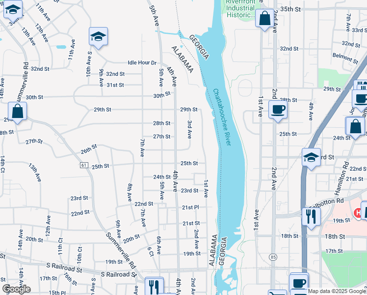 map of restaurants, bars, coffee shops, grocery stores, and more near 2610 3rd Avenue in Phenix City