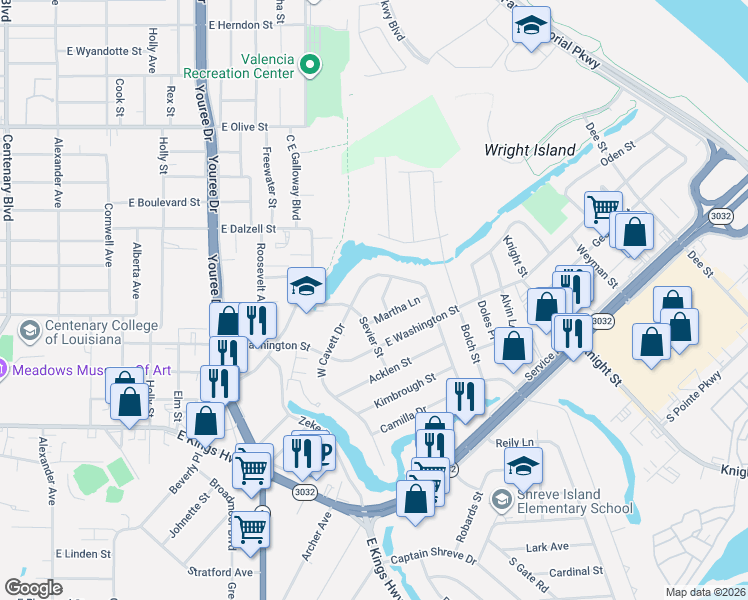 map of restaurants, bars, coffee shops, grocery stores, and more near 2628 Judith Place in Shreveport