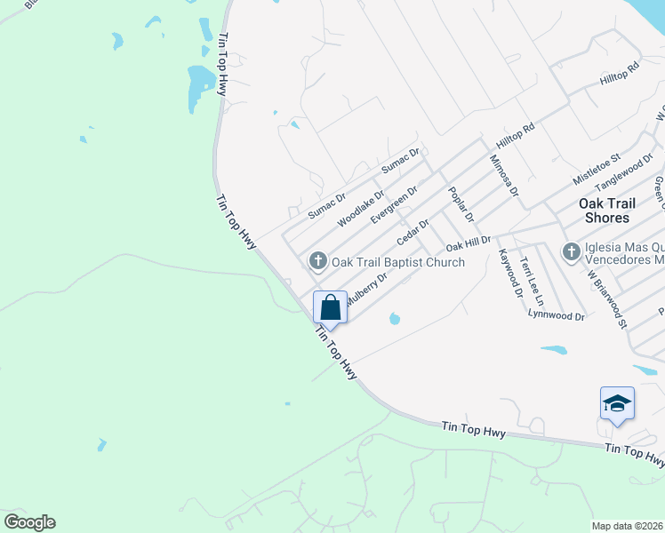 map of restaurants, bars, coffee shops, grocery stores, and more near 3608 Evergreen Drive in Granbury