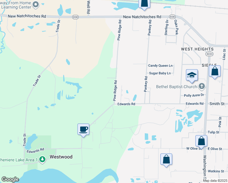 map of restaurants, bars, coffee shops, grocery stores, and more near 383-499 Pine Ridge Rd in West Monroe