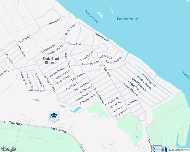 map of restaurants, bars, coffee shops, grocery stores, and more near 2805 Oak Wood Street in Granbury