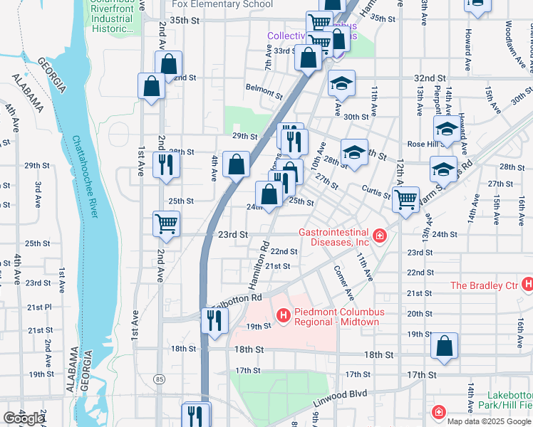 map of restaurants, bars, coffee shops, grocery stores, and more near 622 24th Street in Columbus
