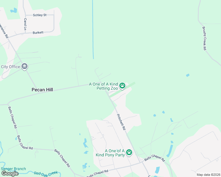 map of restaurants, bars, coffee shops, grocery stores, and more near 412 Pritchett Road in Red Oak