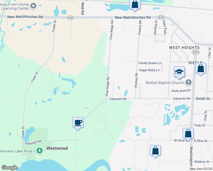 map of restaurants, bars, coffee shops, grocery stores, and more near 383-499 Pine Ridge Rd in West Monroe