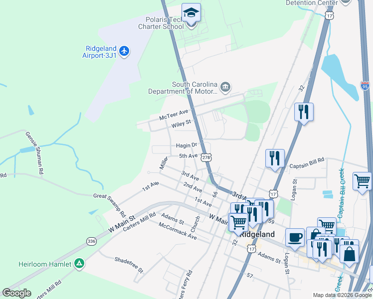 map of restaurants, bars, coffee shops, grocery stores, and more near 502 Hagin Drive in Ridgeland