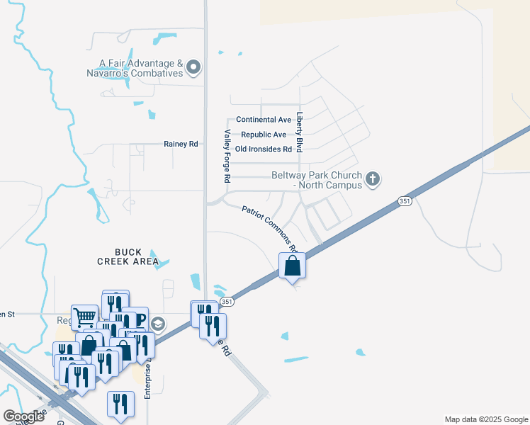 map of restaurants, bars, coffee shops, grocery stores, and more near 2234 Patriot Commons Road in Abilene