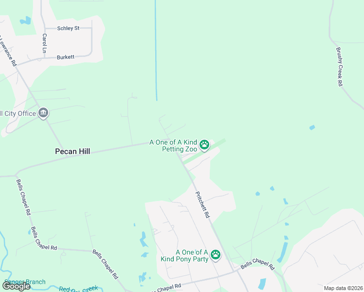 map of restaurants, bars, coffee shops, grocery stores, and more near 412 Pritchett Road in Red Oak