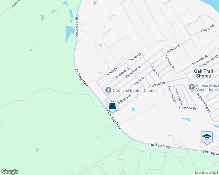 map of restaurants, bars, coffee shops, grocery stores, and more near 3608 Evergreen Drive in Granbury