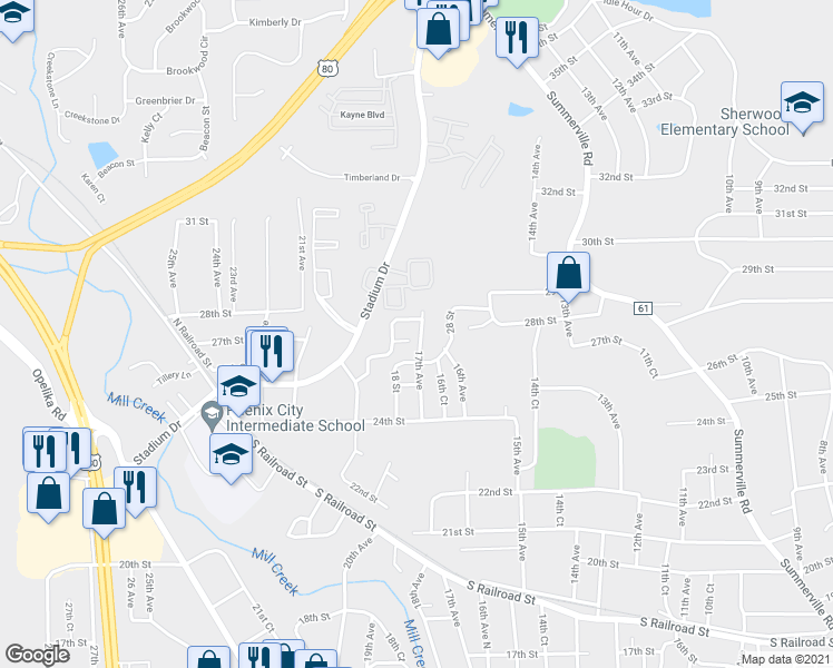 map of restaurants, bars, coffee shops, grocery stores, and more near 1701 Tradition Court in Phenix City