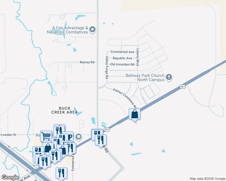 map of restaurants, bars, coffee shops, grocery stores, and more near 2125 Patriot Commons Road in Abilene