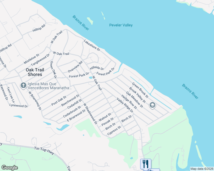 map of restaurants, bars, coffee shops, grocery stores, and more near 3923 Valley Ridge Drive in Granbury