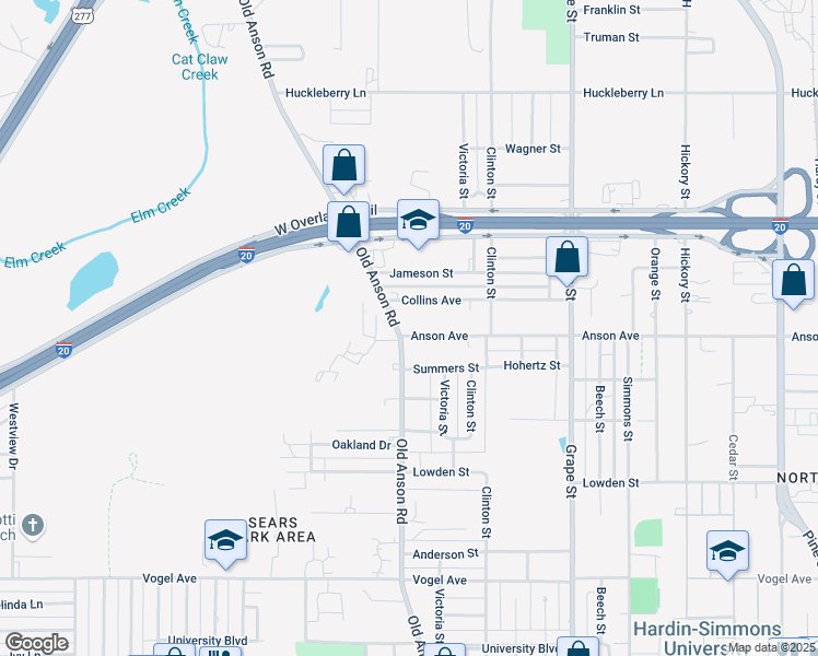 map of restaurants, bars, coffee shops, grocery stores, and more near 2176 Anson Avenue in Abilene