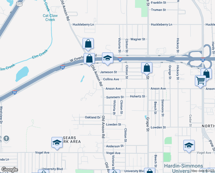 map of restaurants, bars, coffee shops, grocery stores, and more near 2176 Anson Avenue in Abilene