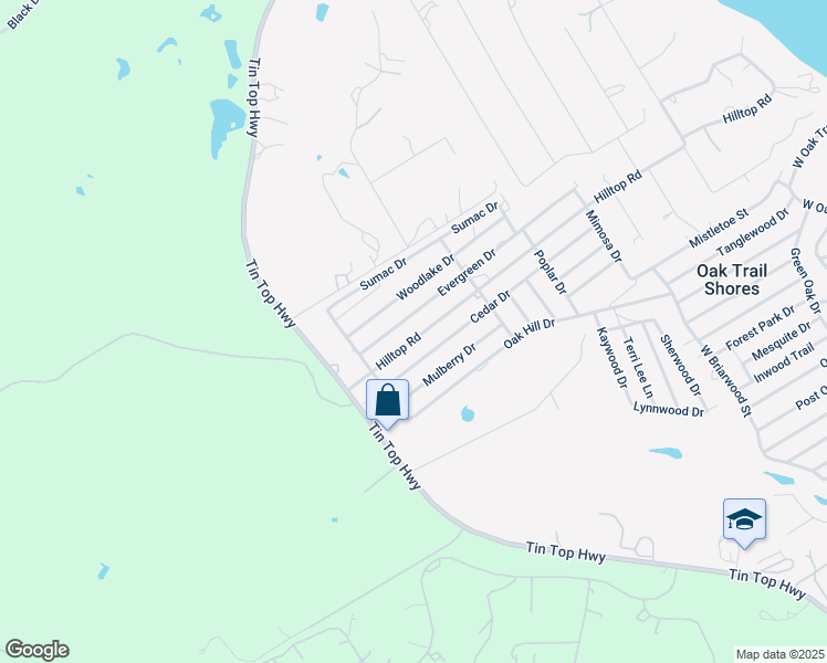 map of restaurants, bars, coffee shops, grocery stores, and more near 3520 Hilltop Road in Granbury