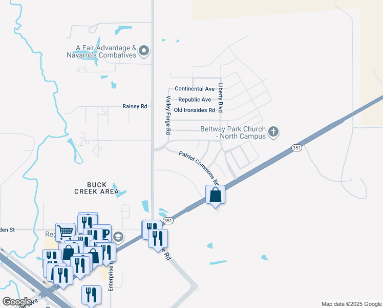 map of restaurants, bars, coffee shops, grocery stores, and more near 2218 Patriot Commons Road in Abilene