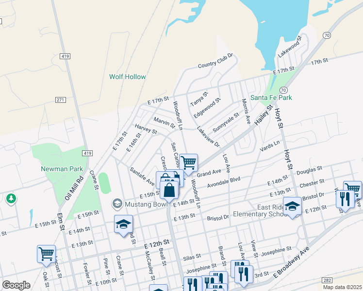 map of restaurants, bars, coffee shops, grocery stores, and more near 1619 Woodruff Lane in Sweetwater