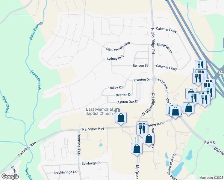 map of restaurants, bars, coffee shops, grocery stores, and more near 1522 Trolley Road in Prattville