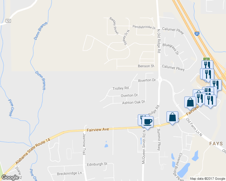 map of restaurants, bars, coffee shops, grocery stores, and more near 1516 Trolley Road in Prattville