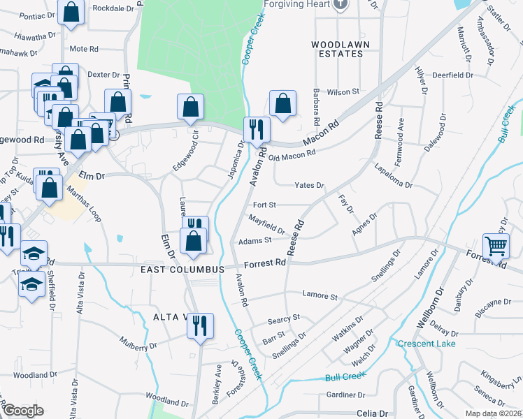 map of restaurants, bars, coffee shops, grocery stores, and more near 4238 Fort Street in Columbus