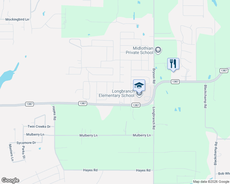 map of restaurants, bars, coffee shops, grocery stores, and more near 510 Morningside Court in Midlothian