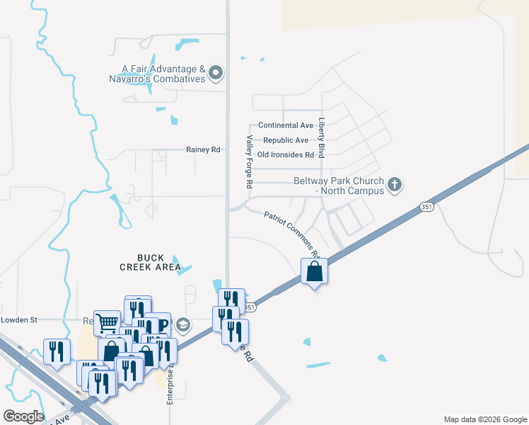 map of restaurants, bars, coffee shops, grocery stores, and more near 2125 Patriot Commons Road in Abilene