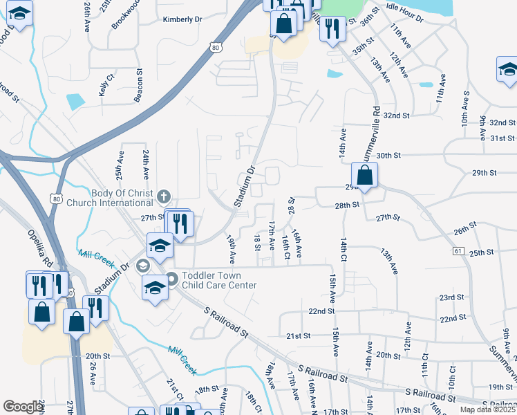 map of restaurants, bars, coffee shops, grocery stores, and more near 1701 Tradition Court in Phenix City