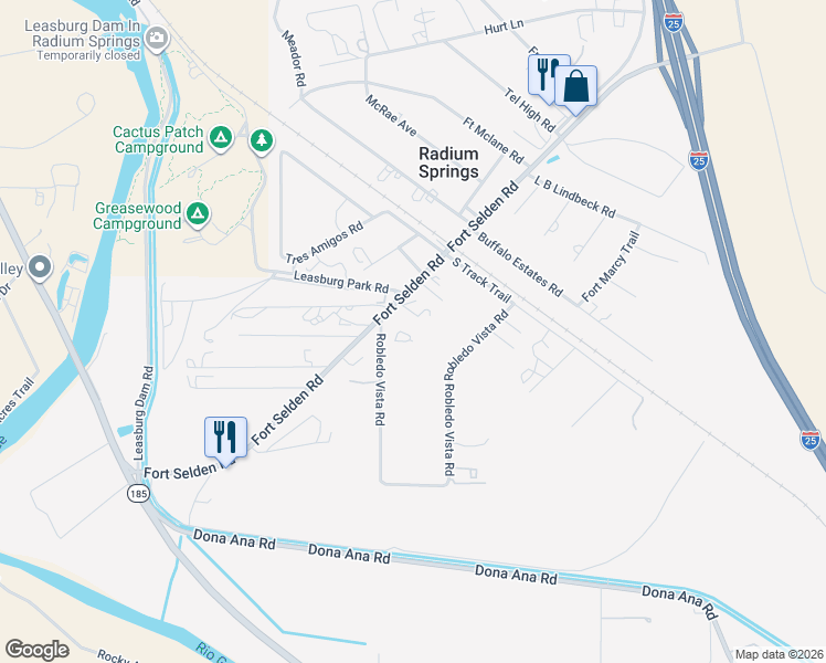 map of restaurants, bars, coffee shops, grocery stores, and more near 13346 Robledo Vista Road in Las Cruces