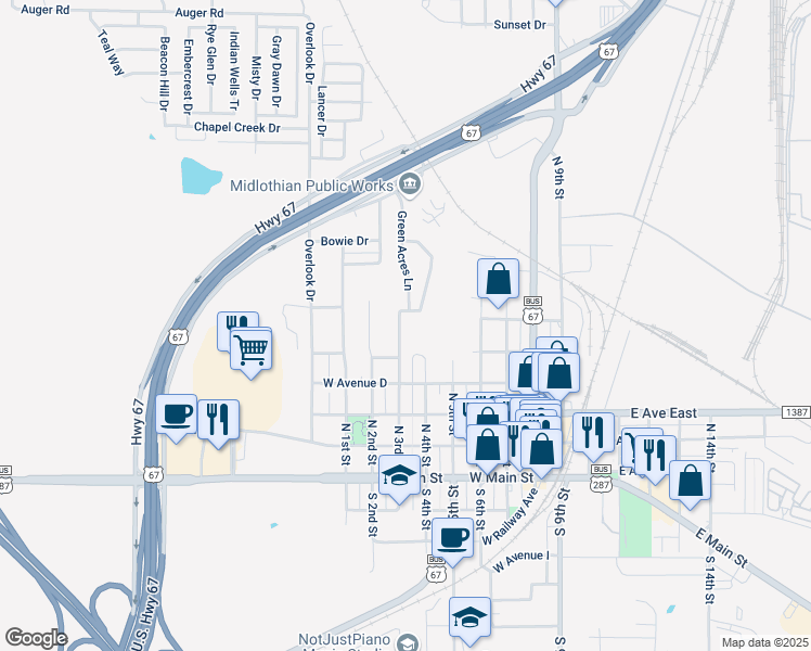 map of restaurants, bars, coffee shops, grocery stores, and more near 522 North 3rd Street in Midlothian