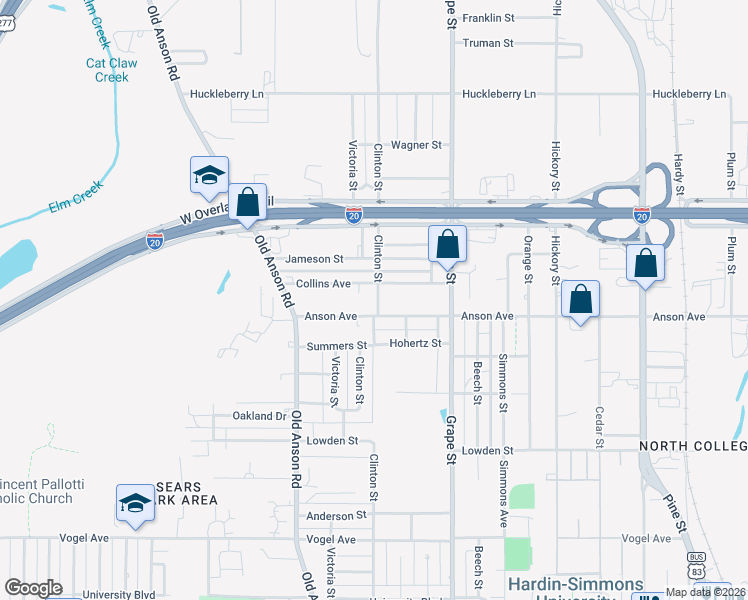 map of restaurants, bars, coffee shops, grocery stores, and more near 1966 Anson Avenue in Abilene