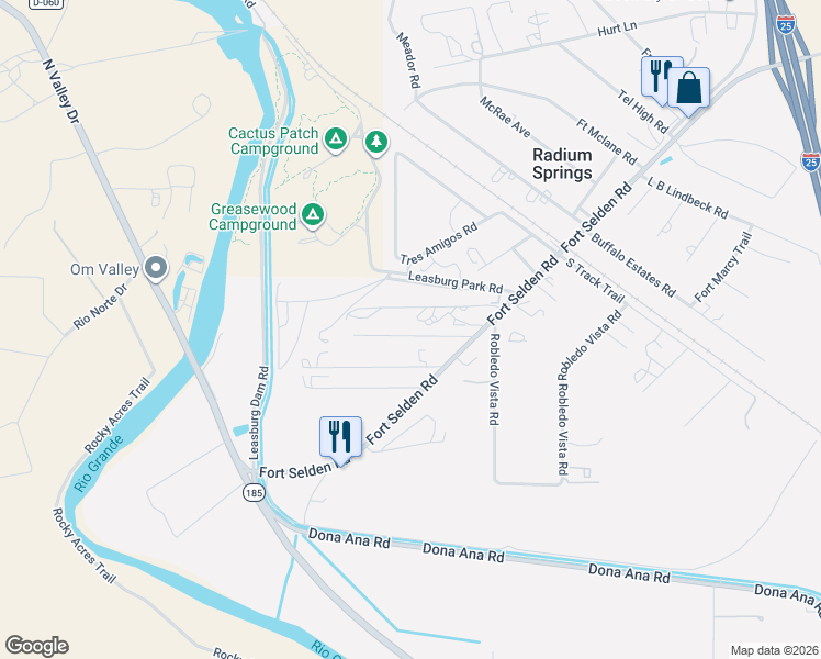 map of restaurants, bars, coffee shops, grocery stores, and more near 1114 Fort Selden Road in Las Cruces