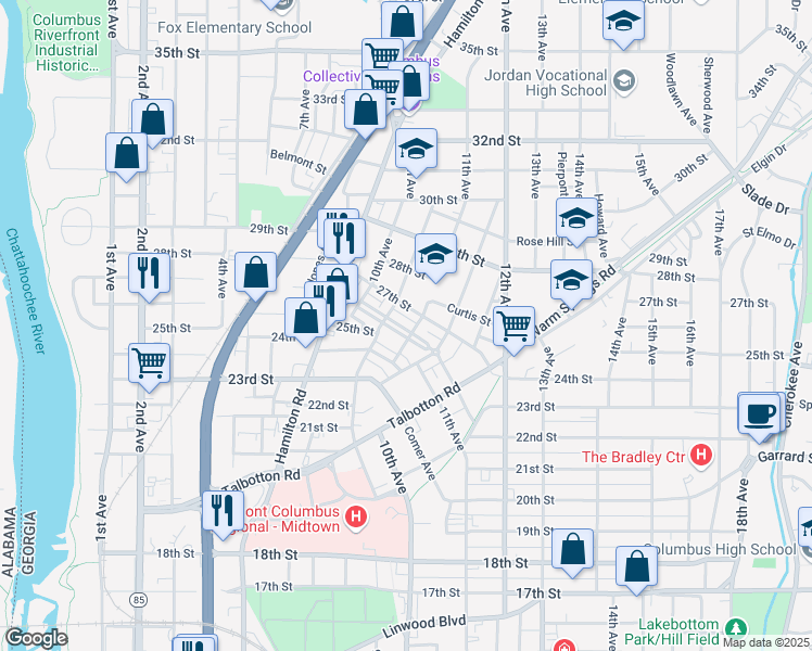 map of restaurants, bars, coffee shops, grocery stores, and more near 1126 Ashley Station Boulevard in Columbus