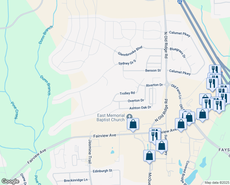 map of restaurants, bars, coffee shops, grocery stores, and more near 1517 Trolley Road in Prattville