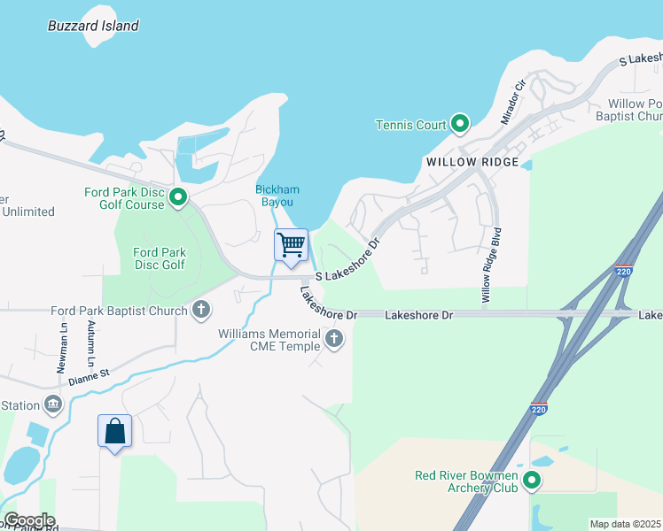 map of restaurants, bars, coffee shops, grocery stores, and more near 5736 South Lakeshore Drive in Shreveport