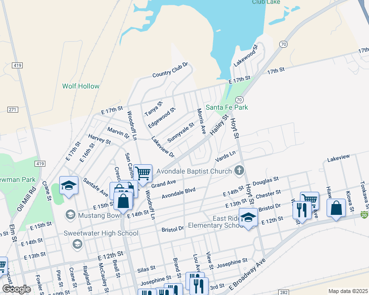 map of restaurants, bars, coffee shops, grocery stores, and more near 1701 Hailey Street in Sweetwater