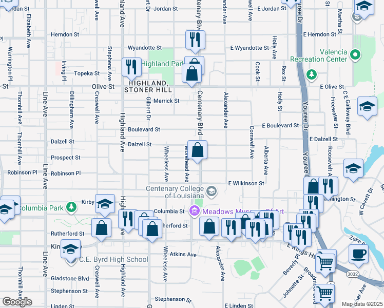map of restaurants, bars, coffee shops, grocery stores, and more near in Shreveport