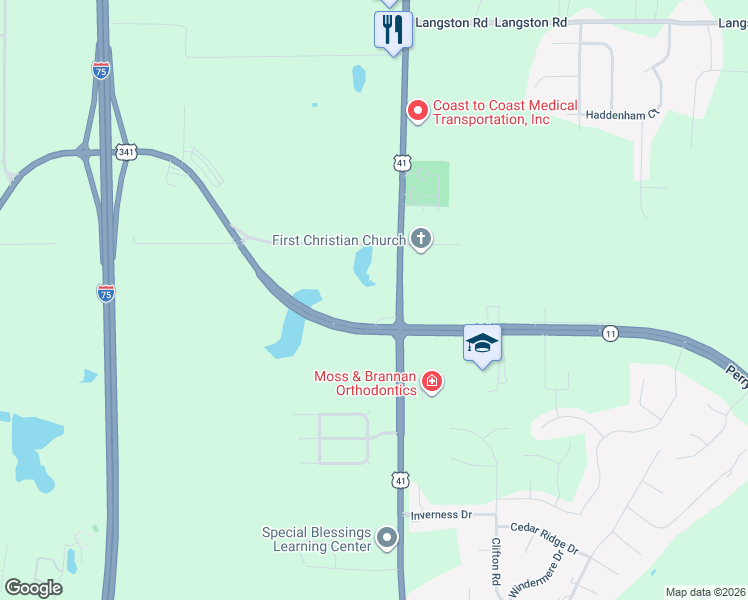 map of restaurants, bars, coffee shops, grocery stores, and more near 2031 Northside Road in Perry