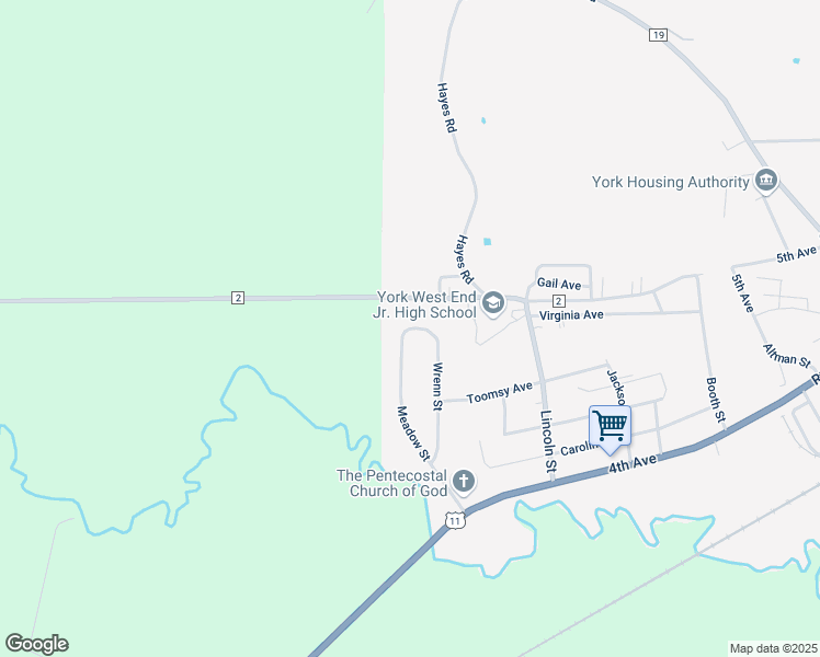 map of restaurants, bars, coffee shops, grocery stores, and more near 303 Wrenn Street in York